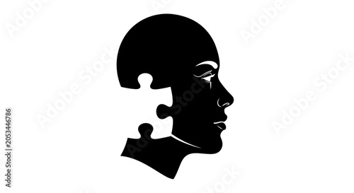 Cuadro en lienzo Silhouette of Woman's Head with Puzzle Piece Missing