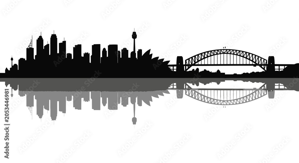Naklejka premium Sydney Skyline Silhouette Reflection