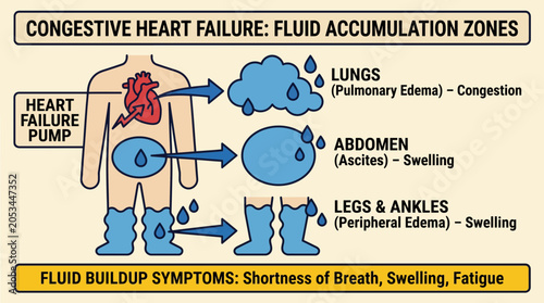 Tableau sur toile Congestive Heart Failure Fluid Accumulation Infographic