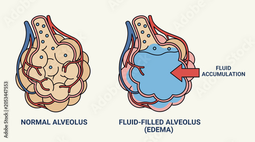 Fotografía Pulmonary Edema Fluid-Filled Alveoli Medical Illustration