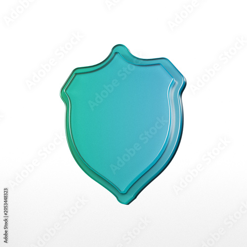 Turquoise shield shape with raised edges isolated on a white background
