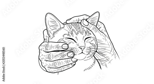 Quadro su tela Hand gently holding a sleeping cat.