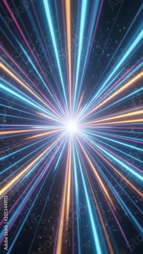 Abstract radial burst background with moving light rays.
