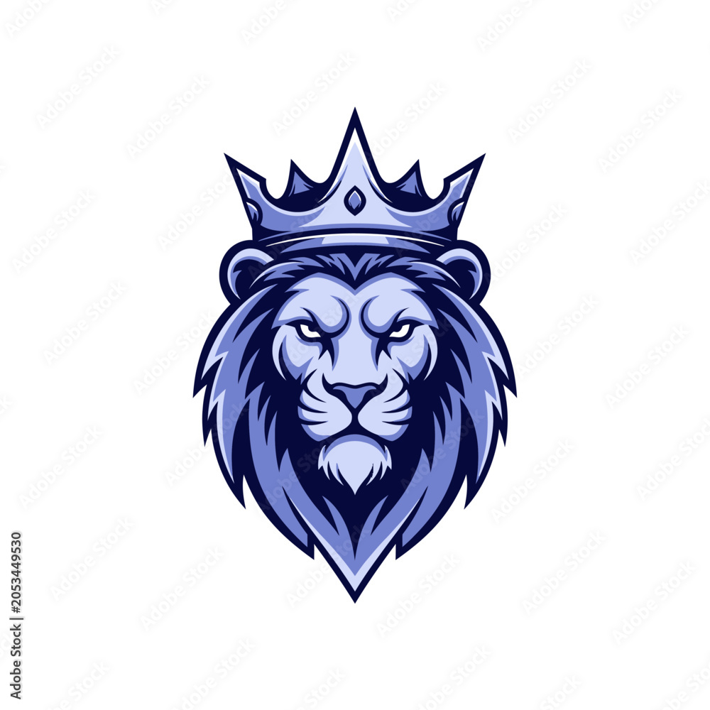 Fototapeta premium Majestic blue lion head wearing a crown mascot logo