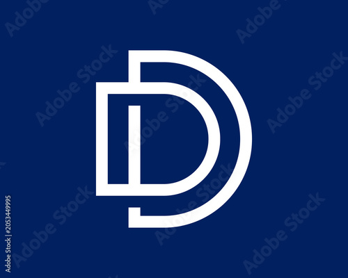 White stylized double letter D logo with clean lines on a solid dark blue background, representing a brand or company initial.