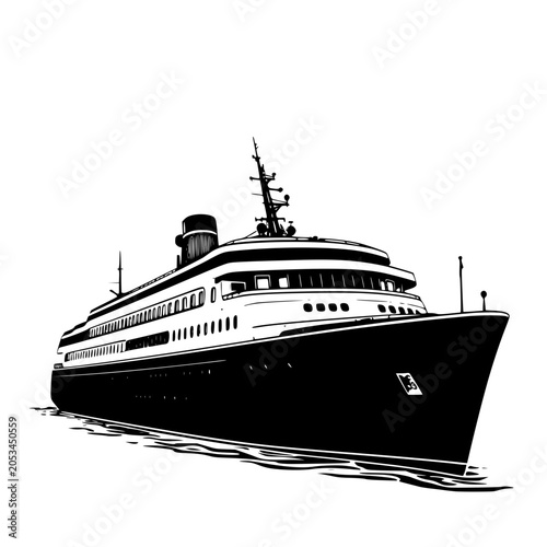 Schilderij op canvas Modern luxury cruise ship silhouette vector illustration, sleek ocean liner on calm waters, travel and transportation concept