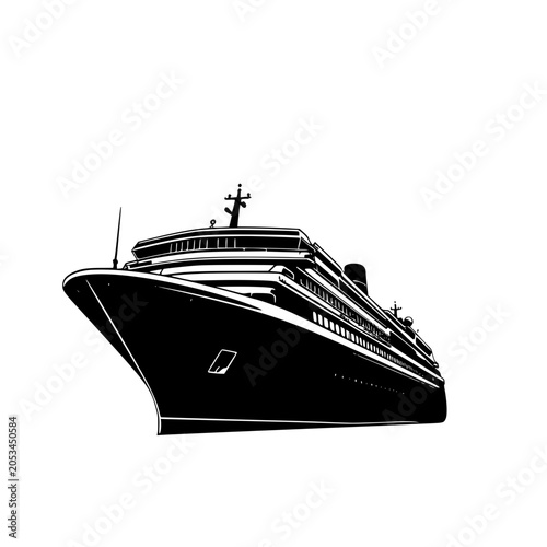 Photography Modern luxury cruise ship silhouette vector illustration, sleek ocean liner with multiple decks and a distinctive bow, ideal for travel and tourism concepts