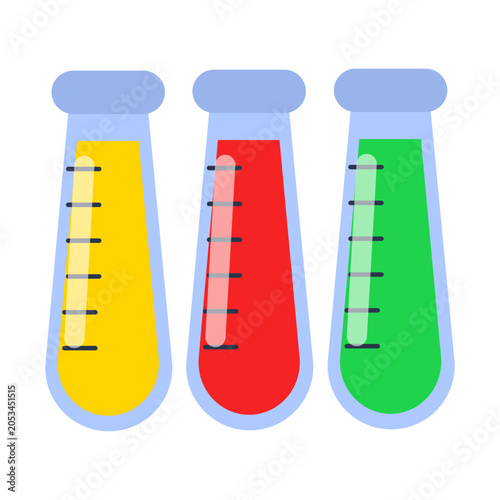 Colorful laboratory test tubes filled with liquid, representing chemistry experiments, scientific research, laboratory testing, and education.
