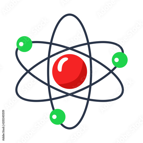 Atom icon symbolizing physics, science education, nuclear energy, scientific research, innovation, and technology.