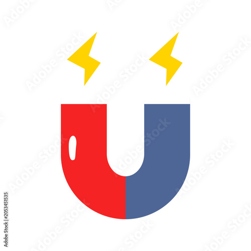 Magnet icon representing magnetic force, physics education, electricity, engineering, scientific research, and technology.