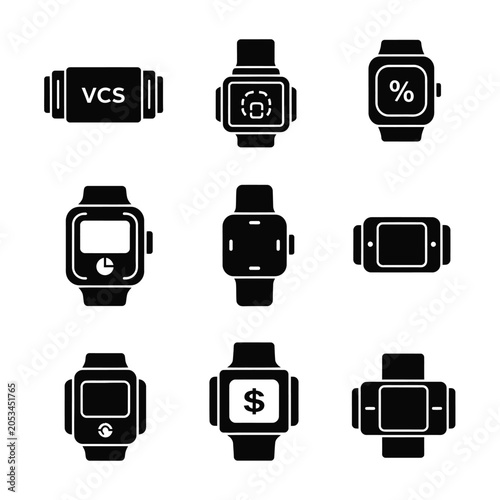 Smartwatch and wearable technology digital icons set with smartwatch wearable technology electronic silhouette connection interface tracking