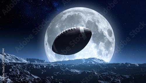 American Football Floats over Moonscape Under Starry Night