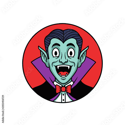 Friendly cartoon vampire Dracula character portrait.