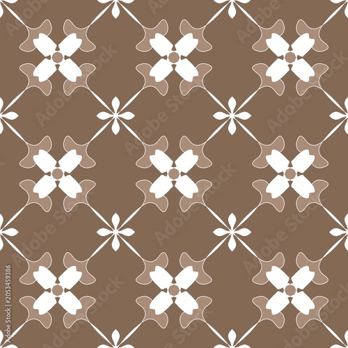 Brown Geometric Floral Seamless Pattern with Vintage Decorative Motifs