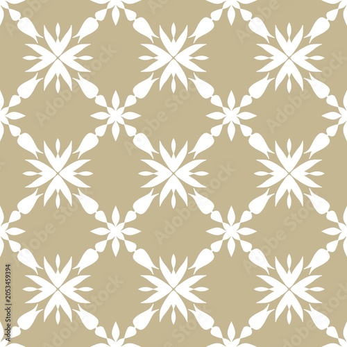 Beige Floral Geometric Seamless Pattern with Decorative Botanical Motifs