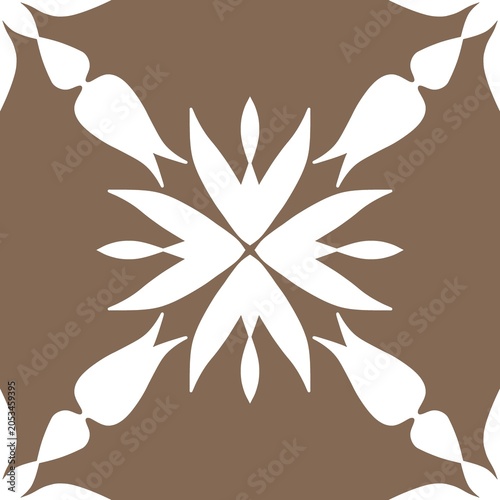 Brown Ornamental Floral Tile Pattern with Folk Art Design
