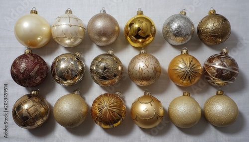 Assortment of shiny, decorative Christmas ornaments