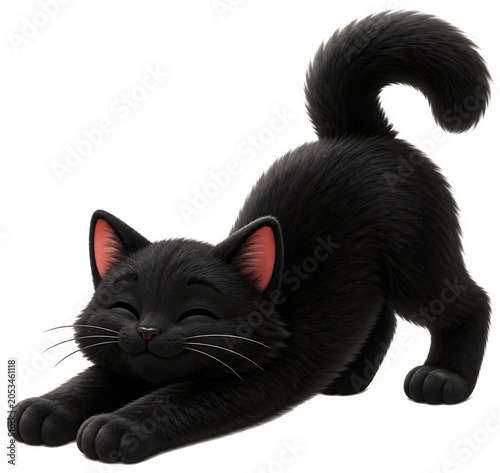 Happy Black Cat Stretching Sticker Transparent PNG