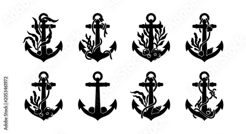 Quadro su tela Anchor icon set, silhouette, white background