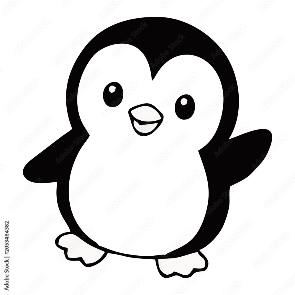 Fototapeta premium Cute Cartoon Penguin Vector Illustration, Adorable Antarctic Polar Bird Character Mascot Isolated