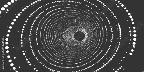 Hypnotic Tunnel of Light: An abstract visualization of a circular tunnel or vortex, composed of countless swirling dots and lines, creating a sense of deep space and infinite motion.
