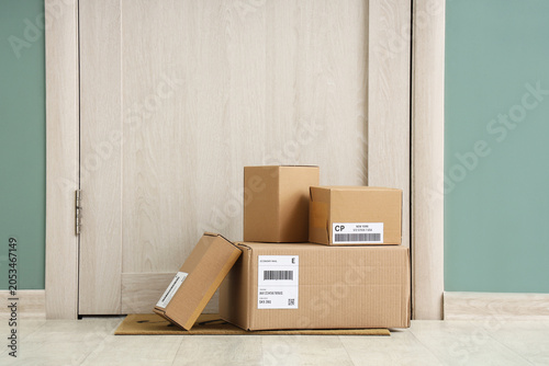 Cardboard delivery boxes on...