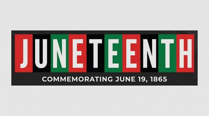 Juneteenth commemorative banner with June 19 1865 text, Pan-African colors typography, freedom day celebration graphic for social awareness