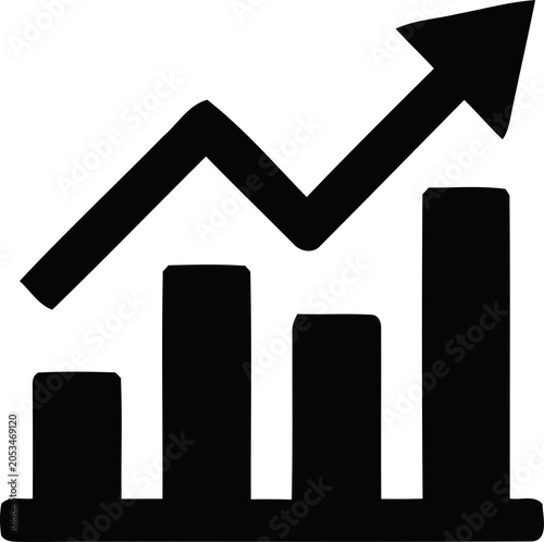 Business growth bar chart icon with rising arrow isolated on a professional transparent background