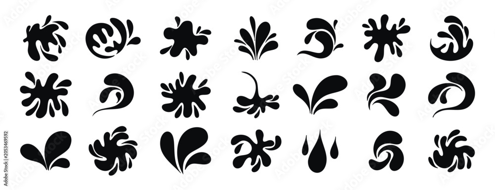 Fototapeta premium Monochrome doodle water drops and splashes line art hand drawn