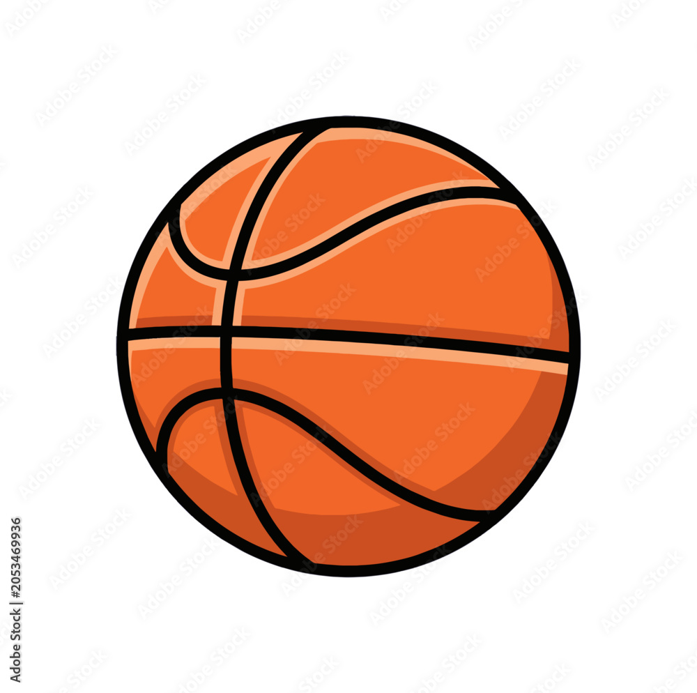 Obraz premium Cartoon Basketball Illustration: Orange Ball with Black Lines and Shadows.