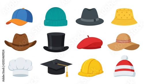 Принти на полотні Modern Hat Clipart Collection Fashion Headwear Vector Set