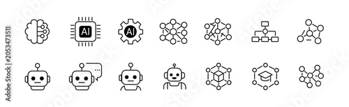 Bild auf Leinwand AI Fundamentals Icons Set – Artificial Intelligence, Machine Learning, Chatbot,