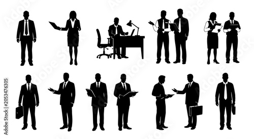 Silhouettes of Business People and Corporate Office Workers in Various Poses