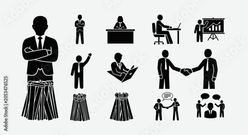 Professional Business People Icons Collection Featuring Office Communication and Management Tasks