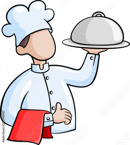 Chef Holding Serving Platter. Male chef dressed in a classic white uniform.