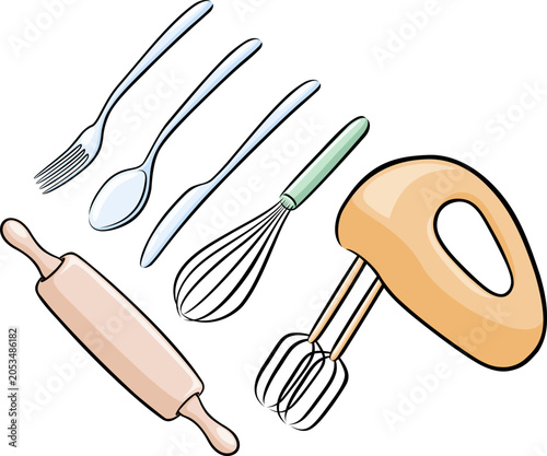 Kitchen collection line art. Culinary tools illustration.