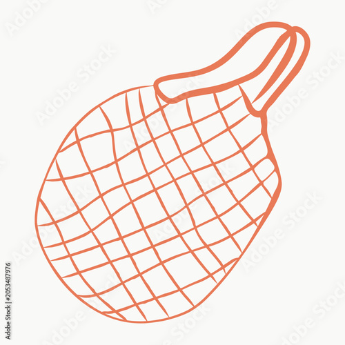 Orange net shopping bag. Reusable string grocery bag isolated on white background, eco friendly lifestyle icon