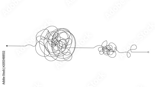 A black line drawing of tangled scribbles