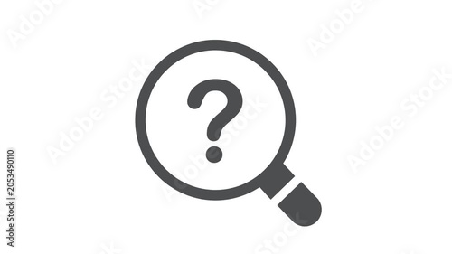 Magnifying glass with a question mark, vector icon. Monochrome black and white symbol.