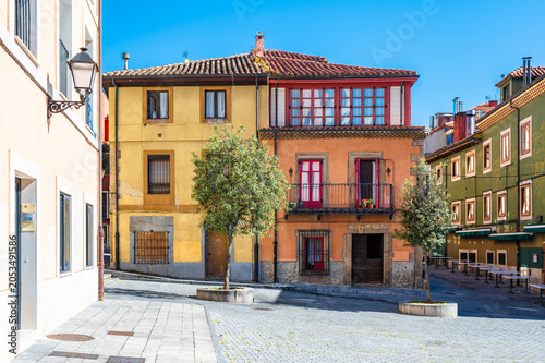 Colorful Buildings at Square in the Historic Centre of Gijon, Spain