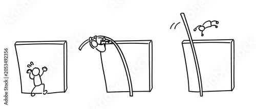 Tableau sur toile 壁にぶつかり、乗り越える人の3コマ漫画