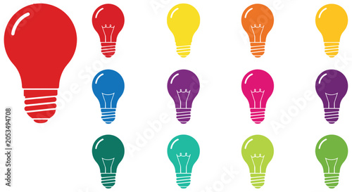 Tableau sur toile Light Bulbs And Candles Vector Illustration Colorful Line Art On White Backgroun