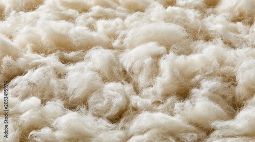 Close up of soft raw white sheep wool fibers texture