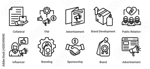 Tableau sur toile Business branding icon set with advertisement,brand identity,sponsorship,and influencer marketing icons for creative promotion and corporate design