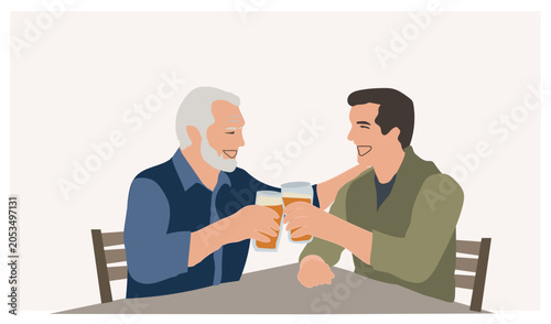 Photos Senior Dad with his Adult son drinking beer
