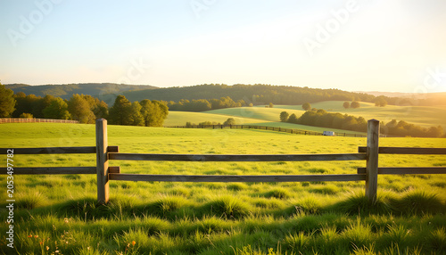 Rustic split rail fence bordering rural pasture land