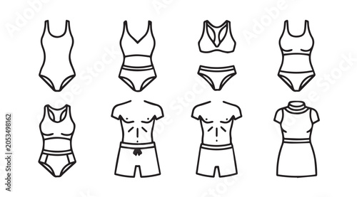 Swimwear Styles Collection: One-piece Bikini Tankini Trunks DressMinimalist Line Art