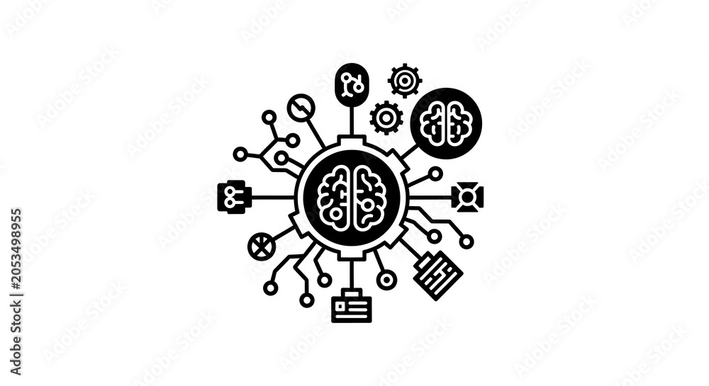 Fototapeta premium Artificial intelligence icon with brain and digital network connections