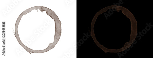 Εκτύπωση καμβά Coffee cup ring stain imperfect circle isolated on white and black