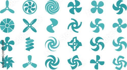 Foto Propeller and fan blade icon set, cad drawing flat vector illustration of indust